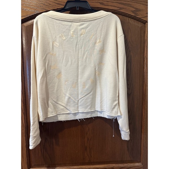 PINK Victoria's Secret Sweatshirt Raw Hem V Neck Pullover Top Beige Comfy - Picture 5 of 5